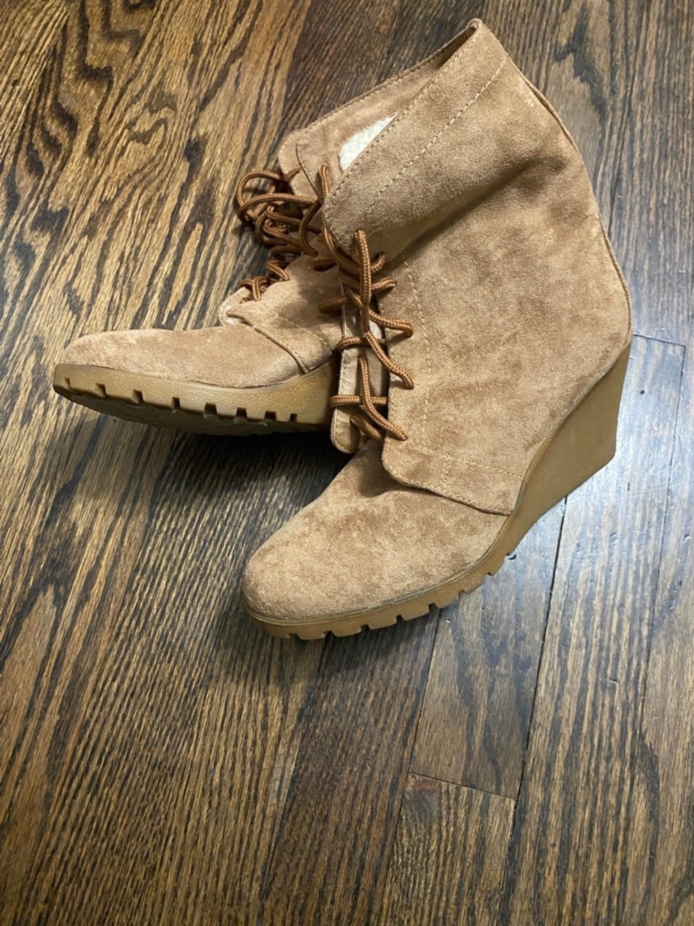 Nautica Tan Suede Wedge Ankle Boots